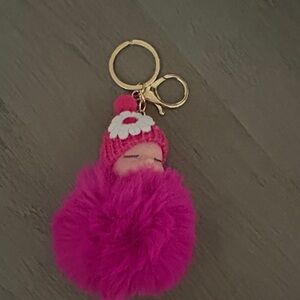 Pink Fluffy Pom Pom Keychain